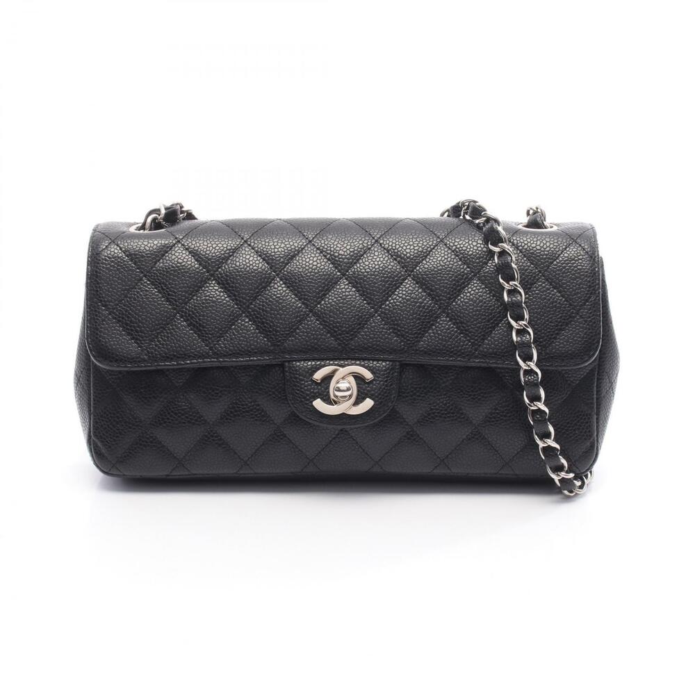 Chanel Matelasse East West Shoulder Bag Leather Grained Calfskin Black